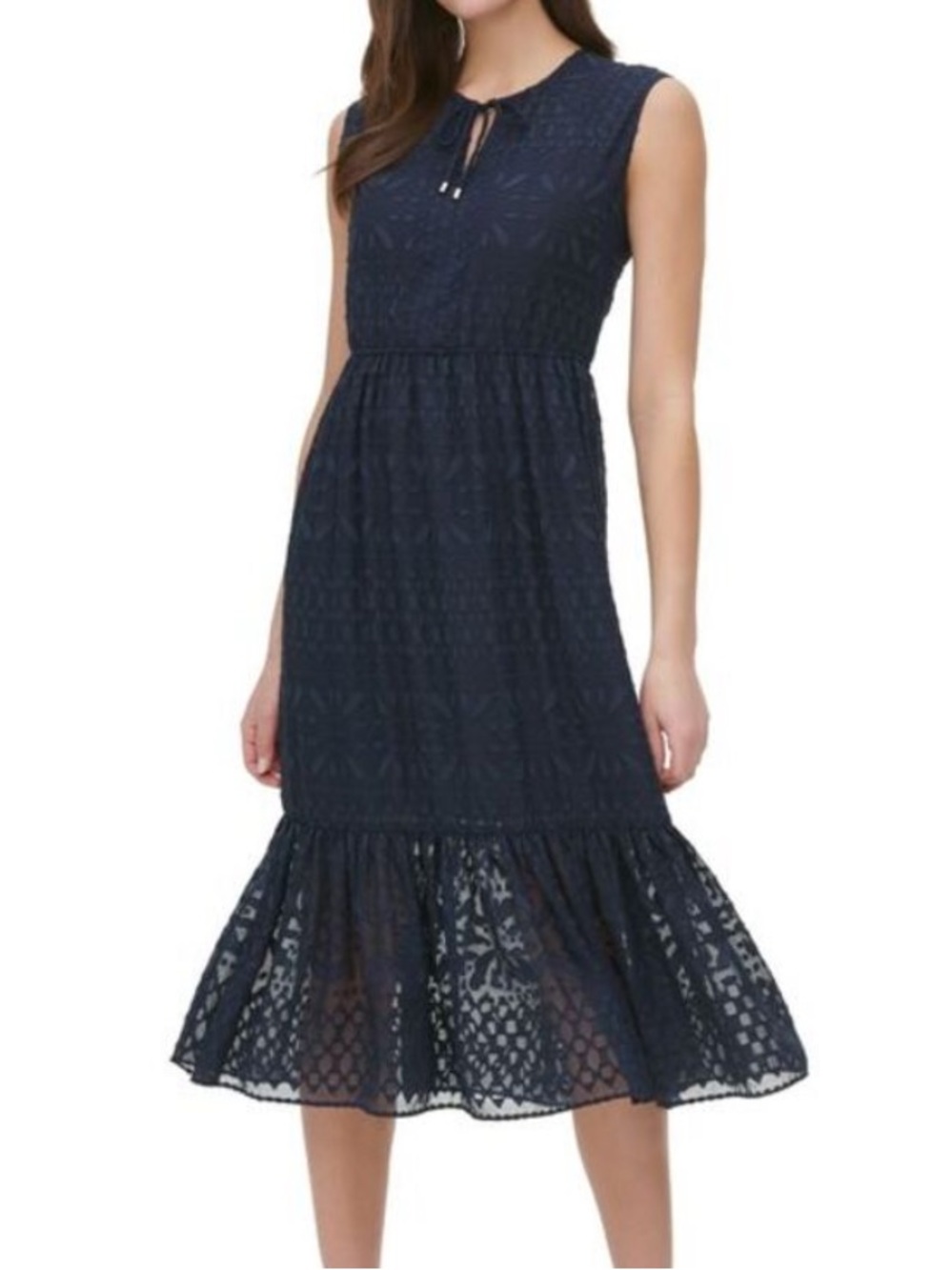 Tommy Hilfiger blue eyelet midi flowy dress size 6